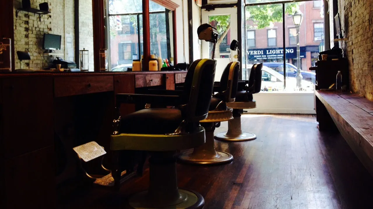 Classic barber chairs inside Clever Barber Brooklyn